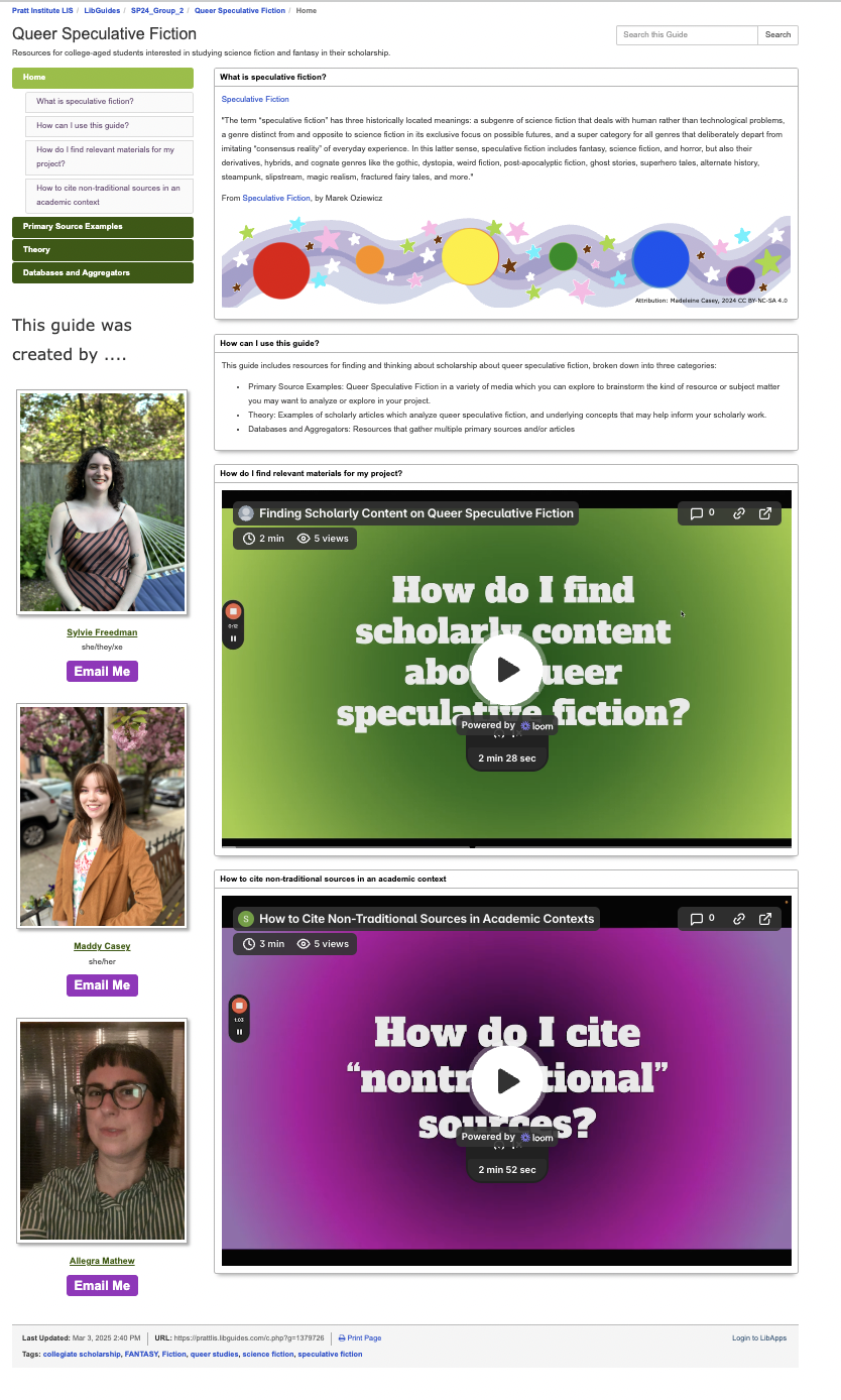 a screenshot of the homepage of a guide about queer speculative fiction
